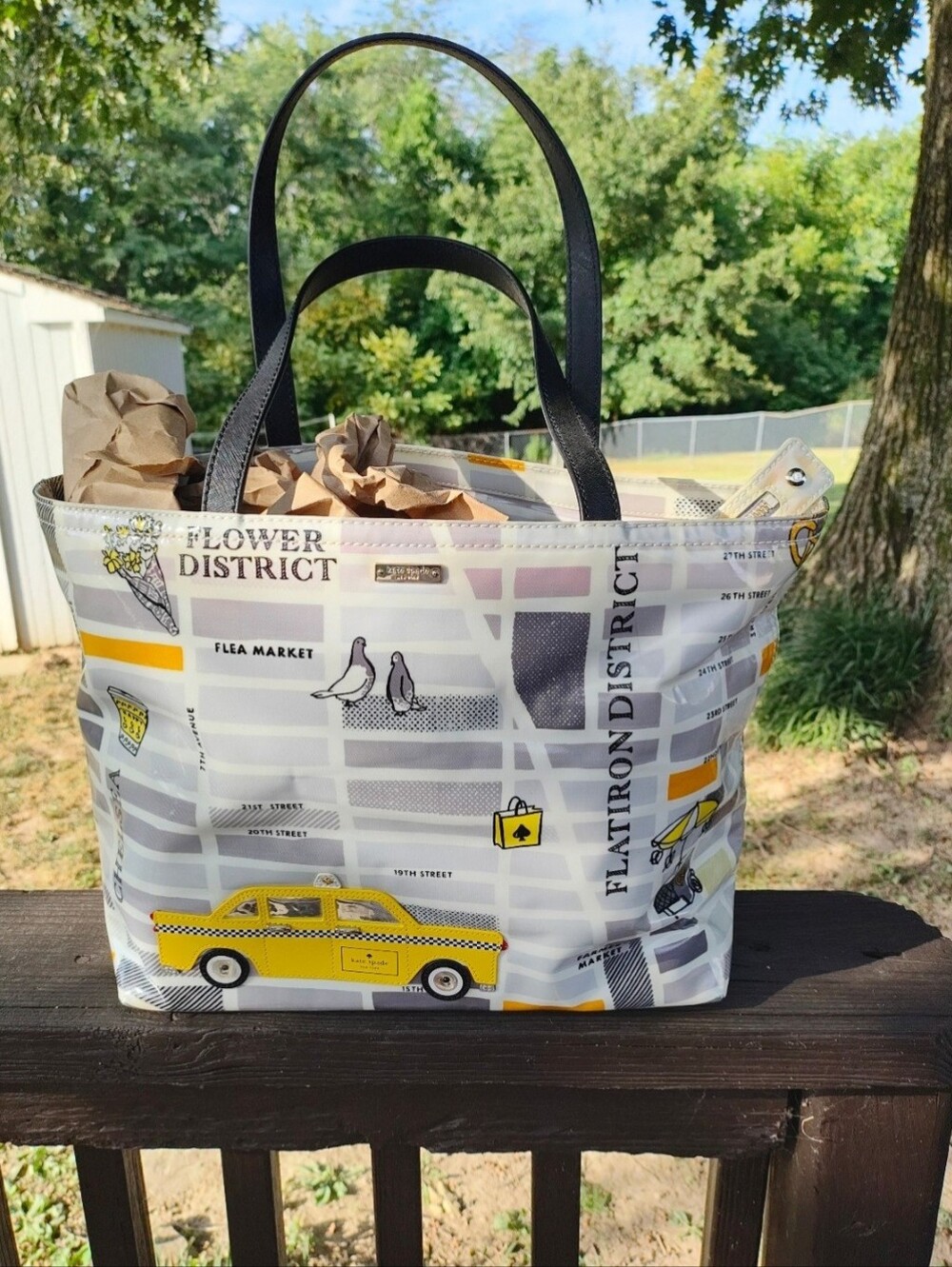 Kate Spade Taxi Tote City-Map Tote Bag with Yellow Accents
